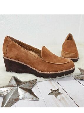 Vionic Ava wedge heel loafers toffee brown suede leather women's size 8.5